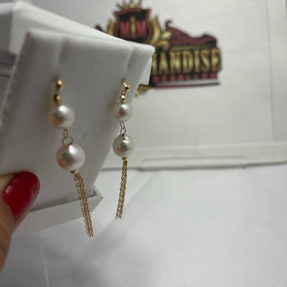 Akoya Pearl Dangling Earrings in 18 K Gold. - Picture 4 of 6